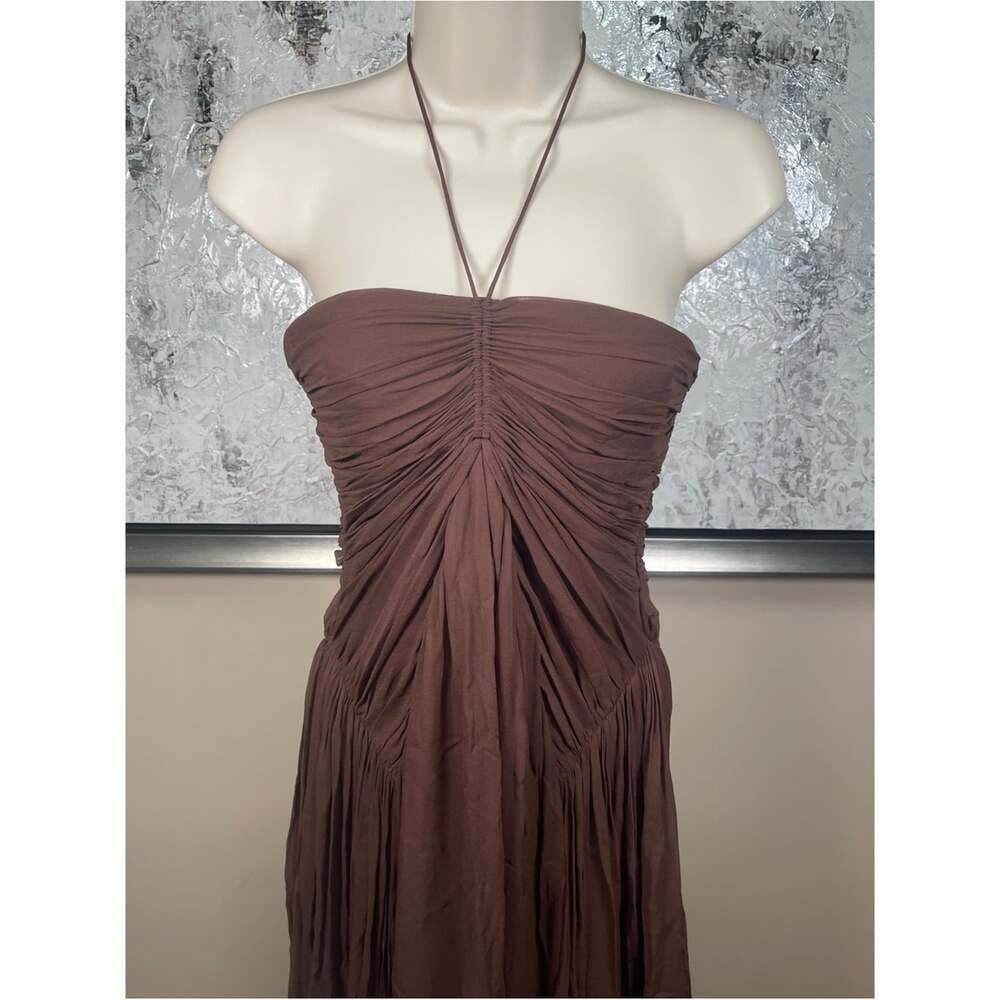 CULT GAIA Ritz Ruched Pleated Chiffon Java Brown Maxi Dress Size 0 - Picture 4 of 8